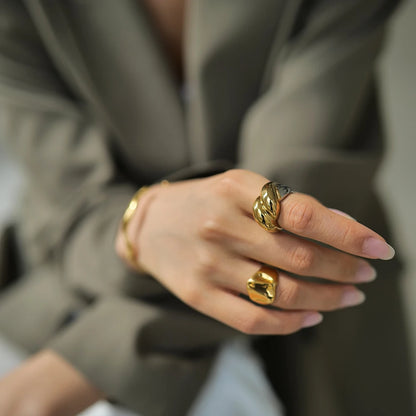 Vintage 18K Gold Plated Stainless Steel Ring – Double Line Irregular Open End Jewelry for Women