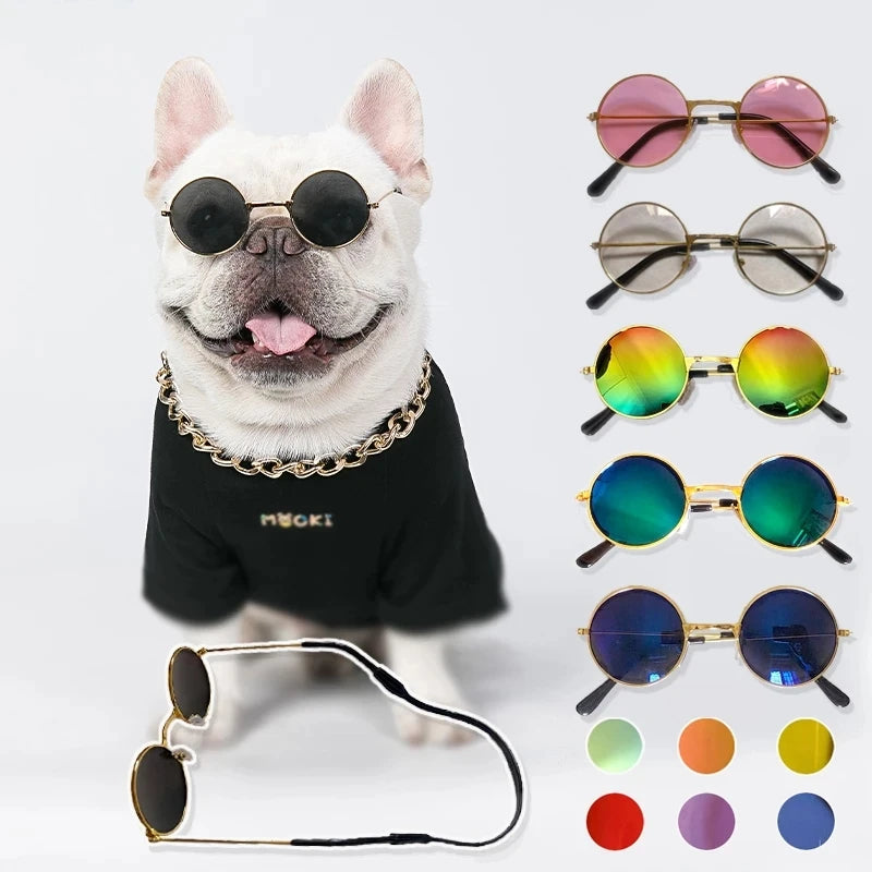 Vintage Round Cat Sunglasses for Pets - Reflective Eyewear for Small Dogs & Cats, Photo Prop Accessories