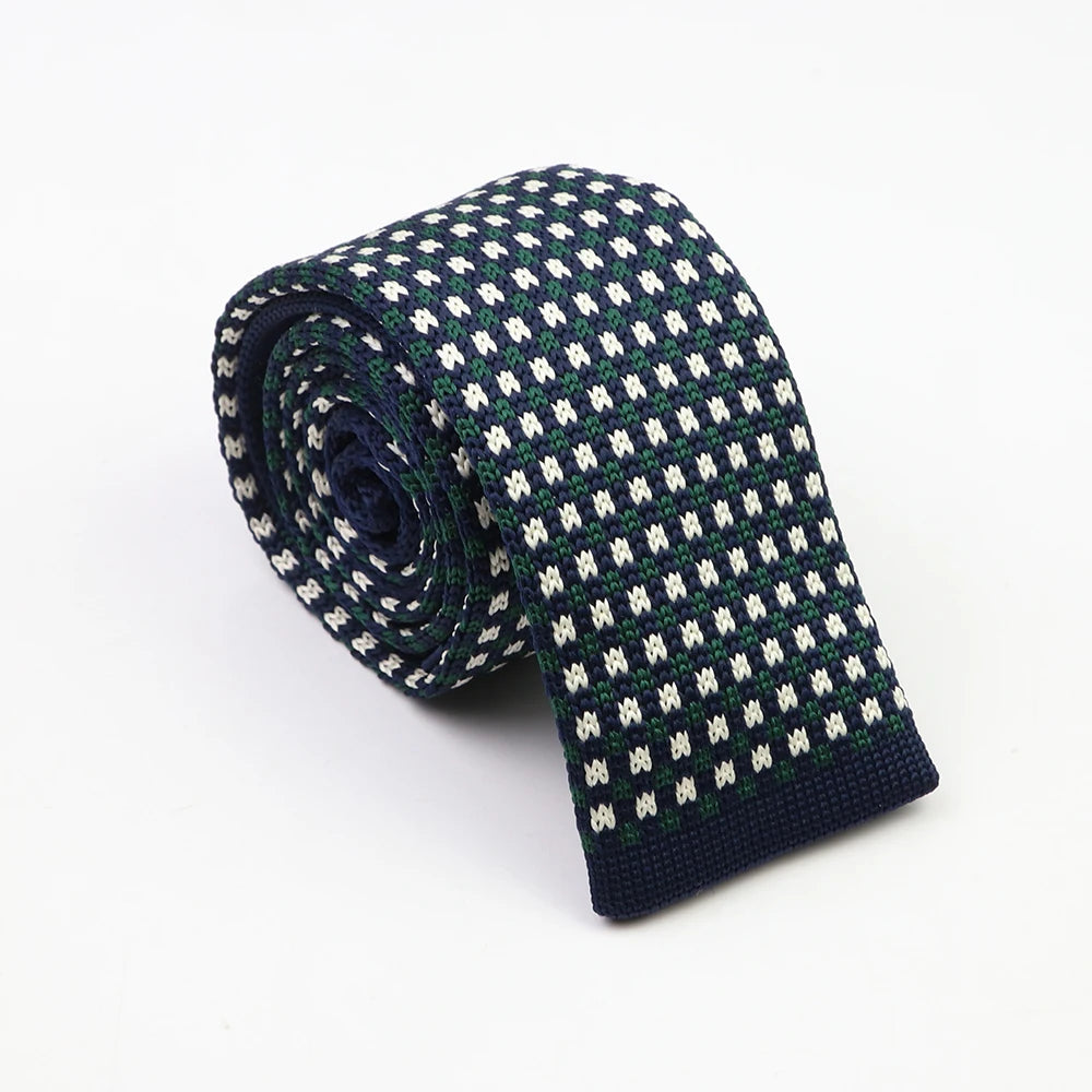 Classic Knit Neck Tie for Men — 6cm Plaid & Dots Casual Business Wedding Tie