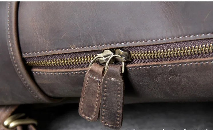 Vintage Crazy Horse Leather Backpack for Men — 17" Laptop Travel Rucksack Cowhide Hiking Bag M815