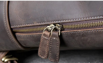 Vintage Crazy Horse Leather Backpack for Men — 17" Laptop Travel Rucksack Cowhide Hiking Bag M815