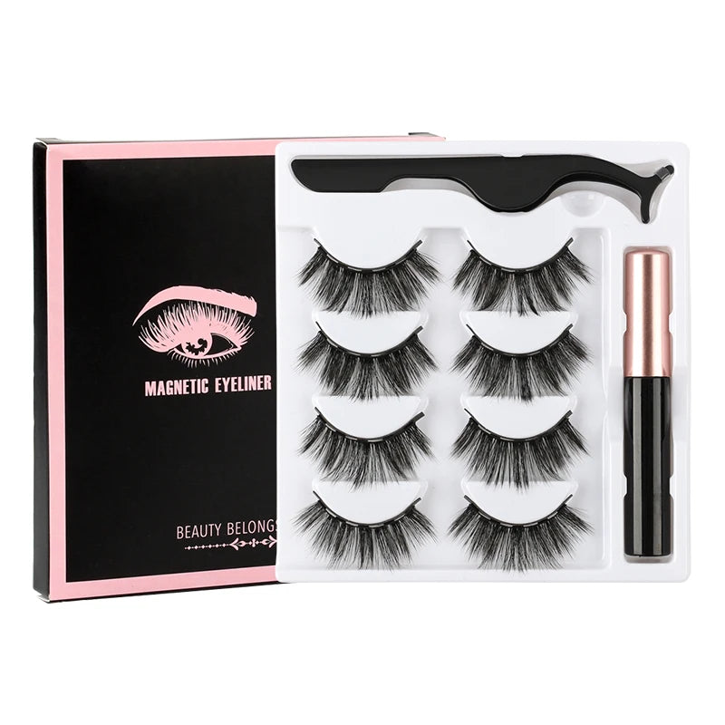 2/3/4 Pairs Magnetic Eyelashes Set - Waterproof Liquid Eyeliner, Tweezer, Dramatic 3D Mink Lashes for Makeup