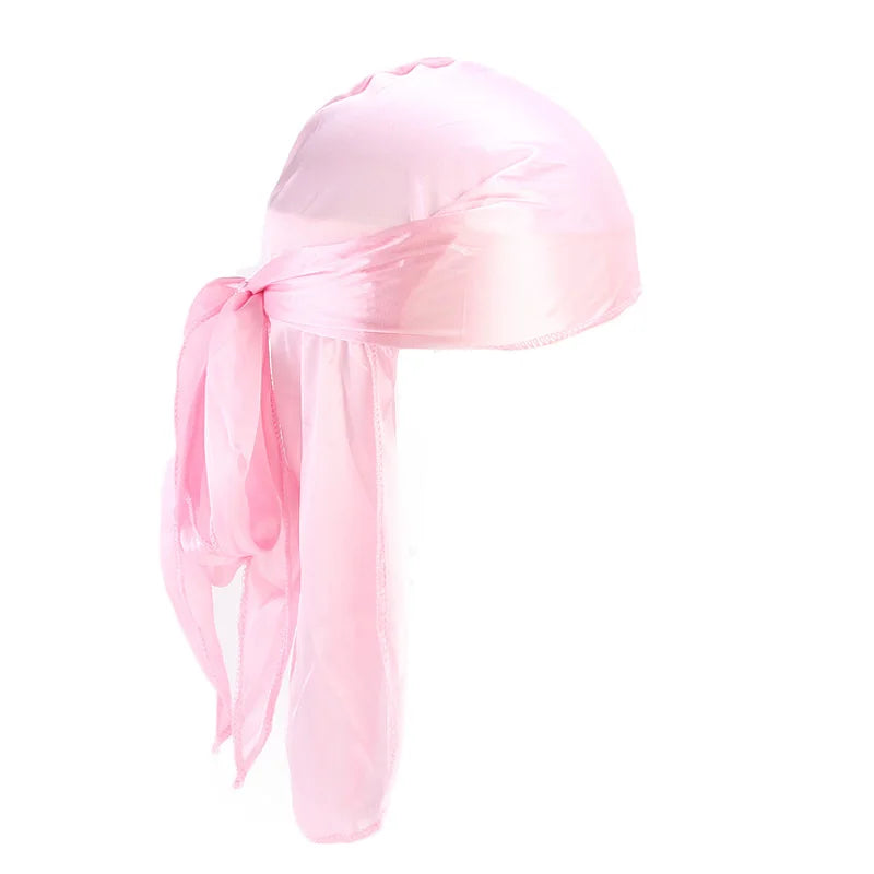 Unisex Silky Long Tail Durag Pirate Hat – Fashion Headwrap, Turban, Bandana, Cap for Women & Men, Hijab Hair Accessories