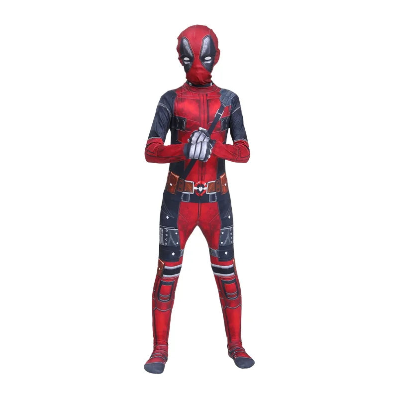 Deadpool Cosplay Costume for Kids – Superhero Roleplay Outfit with Headgear & Gloves, Halloween Party Suit