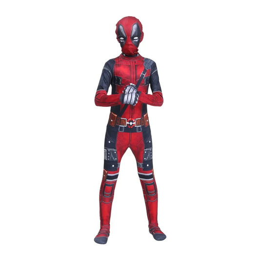 Deadpool Cosplay Costume for Kids – Superhero Roleplay Outfit with Headgear & Gloves, Halloween Party Suit