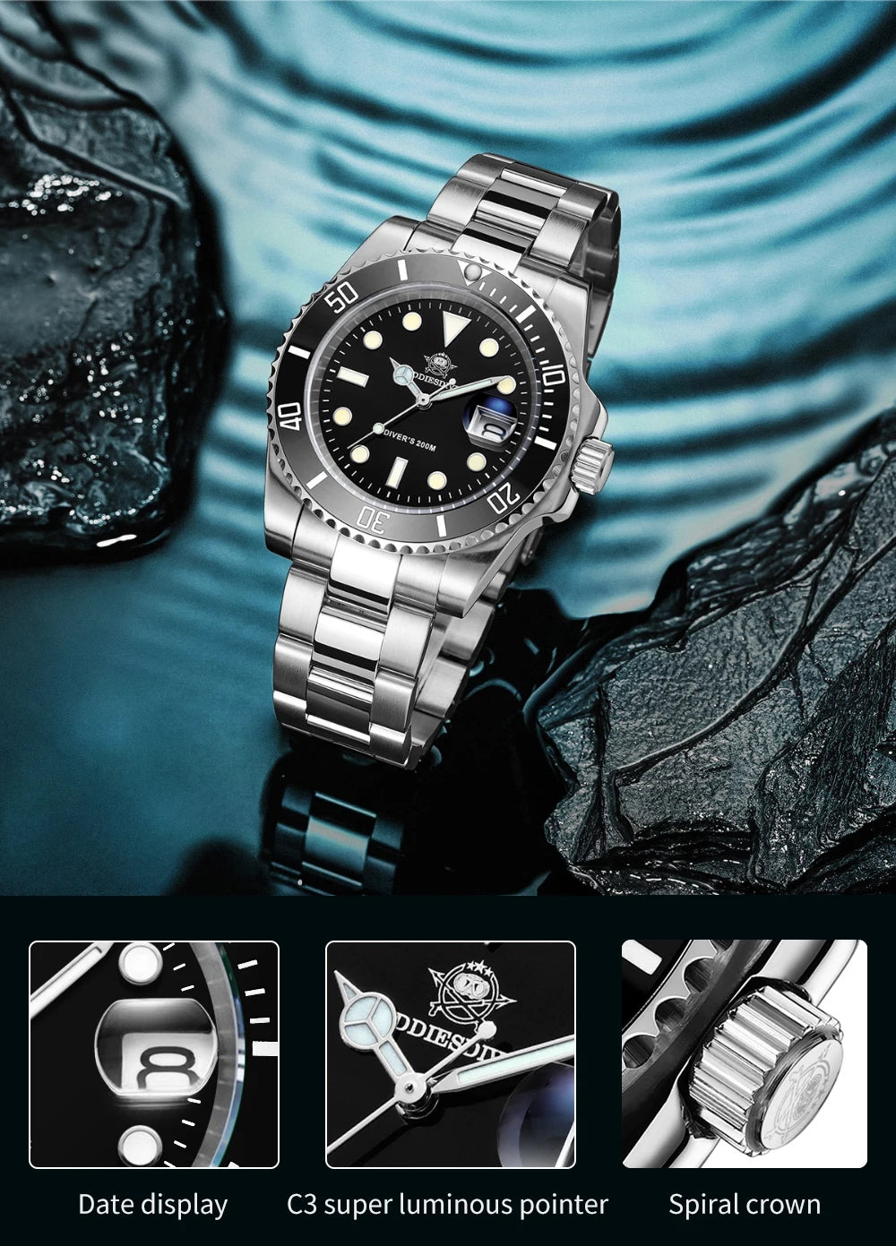ADDIESDIVE Men's Stainless Steel Quartz Watch — Waterproof Business & Outdoor Sports Timepiece
