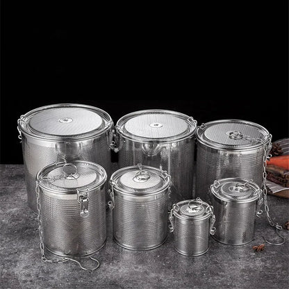 304 Stainless Steel Round Hole Seasoning Bag — Spice, Gravy & Soup Strainer Basket for Brine, Hot Pot, and Slag Separation