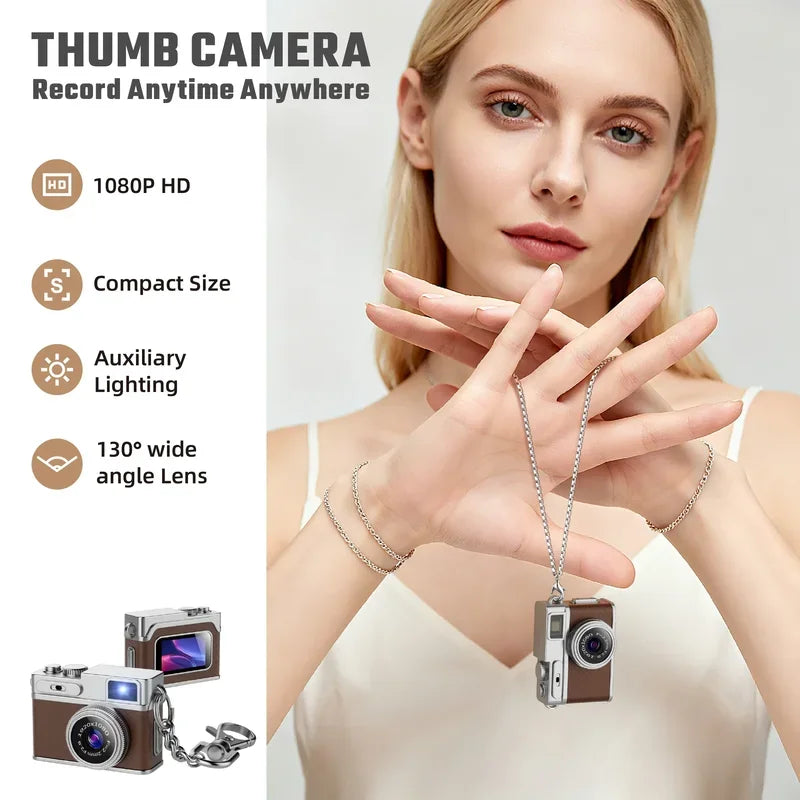 1080P HD Retro Mini Thumb Camera - Wearable Portable Keychain Camera for Travel, Outdoor Photography and Vlogging
