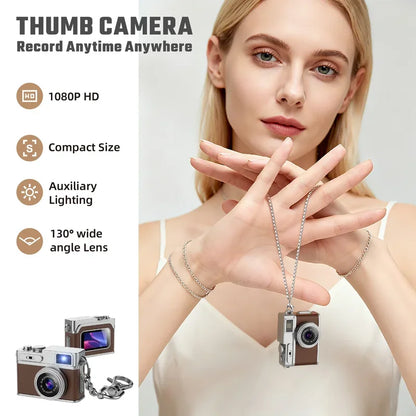 1080P HD Retro Mini Thumb Camera - Wearable Portable Keychain Camera for Travel, Outdoor Photography and Vlogging