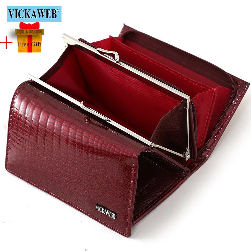 Women’s Genuine Leather Short Wallet – Fashion Alligator Hasp & Zipper Coin Purse AE2155
