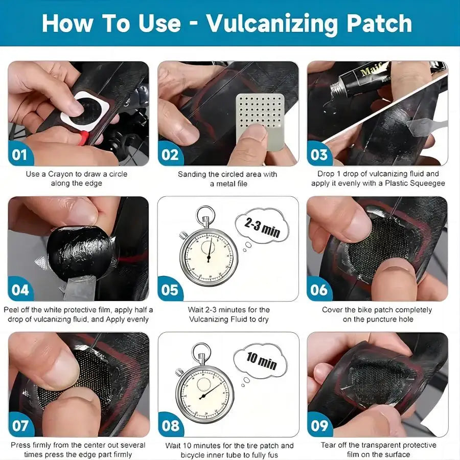 Bike Tire Repair Kit – Patches, Grinding Film, Crowbar & Multifunctional Tools for Cycling Repairs
