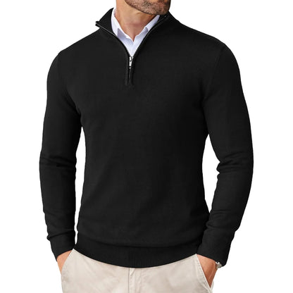Men's Quarter Zip Sweater - Slim Fit Lightweight Mock Neck Knitted Pullover Casual Outdoor Streetwear Top