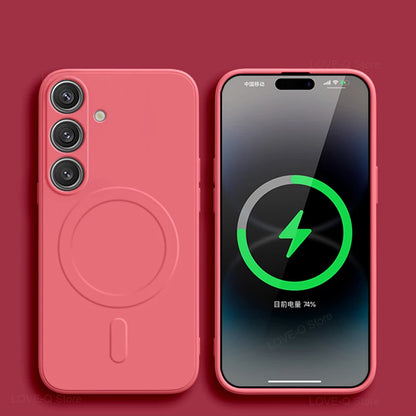 MagSafe Magnetic Silicone Case - Soft Wireless Charging Cover for Samsung Galaxy S26 S25 S24 S23 Ultra Plus FE