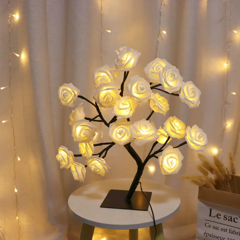 36/108 LED USB Table Lamp – Rose String Lights, Tree Night Light for Girls, Party, Camping & Summer Home Decor