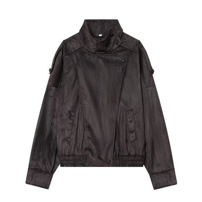 Women's Faux Leather Motorcycle Jacket - 2026 Autumn Black Long Sleeve Fashion Outerwear