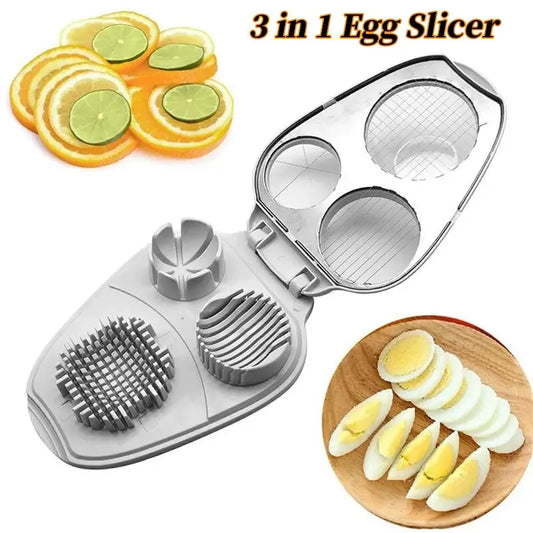 3-in-1 Egg Slicer for Hard Boiled Eggs, Fruit & Vegetable Manual Kitchen Food Cutter Tool