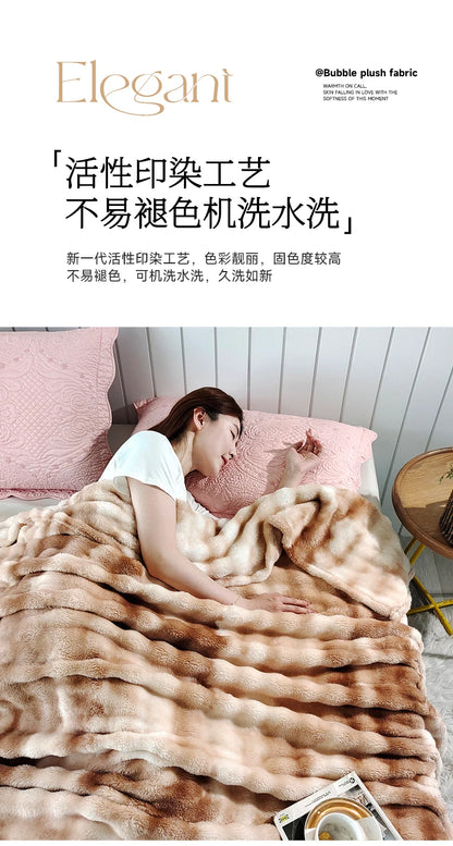 2025 Gradient Color Bubble Fleece Blanket – Double-Sided Milk Fleece Sofa & Air Conditioner Nap Blanket