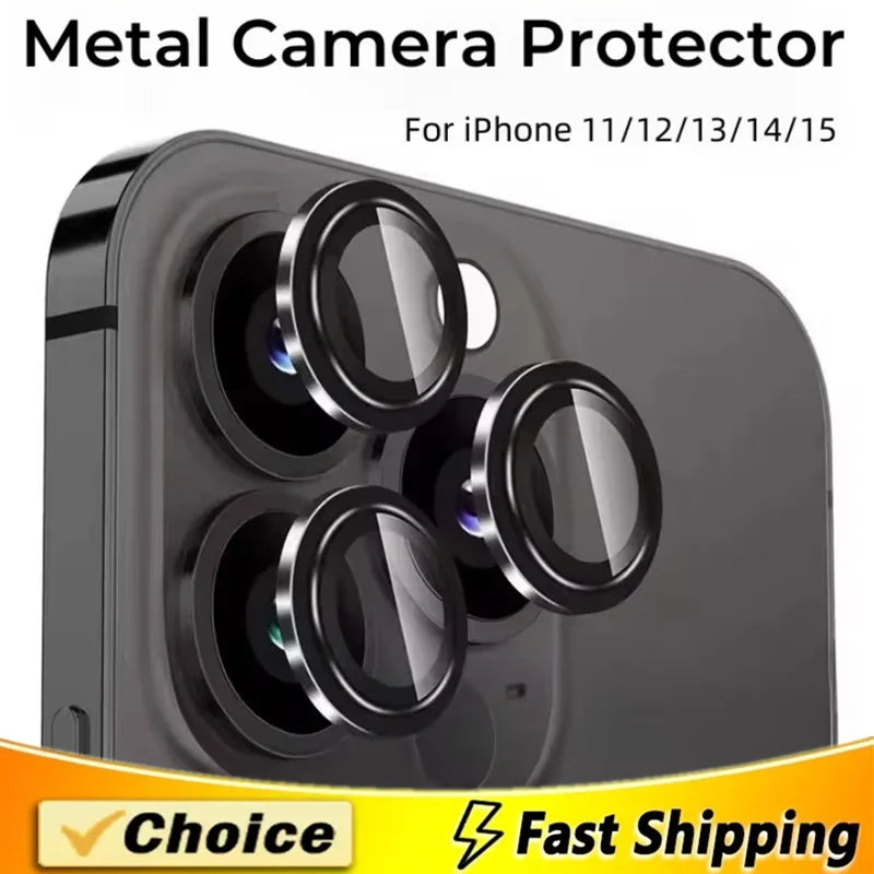 3PCS Metal Camera Lens Protector - Tempered Glass Cover for iPhone 11 12 13 14 15 Pro Max & Plus
