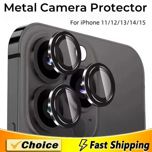 3PCS Metal Camera Lens Protector - Tempered Glass Cover for iPhone 11 12 13 14 15 Pro Max & Plus