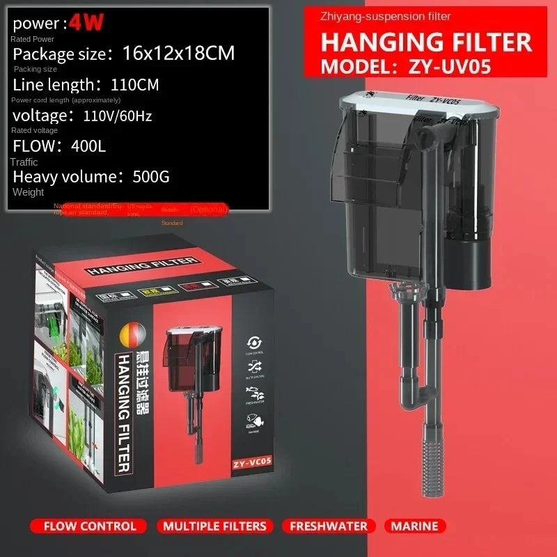 Wall-Mounted 3 in 1 Aquarium Filter – 110V/220V Circulation Pump with Waterfall Oxygenation for Small & Medium Fish Tanks