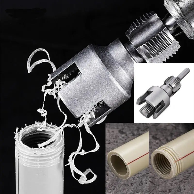 High-Speed DN15/DN20 Pipe Threading Tool – Double-Ended Internal & External Cutter for Electric Drill, 4/6 Point Water Pipe Work