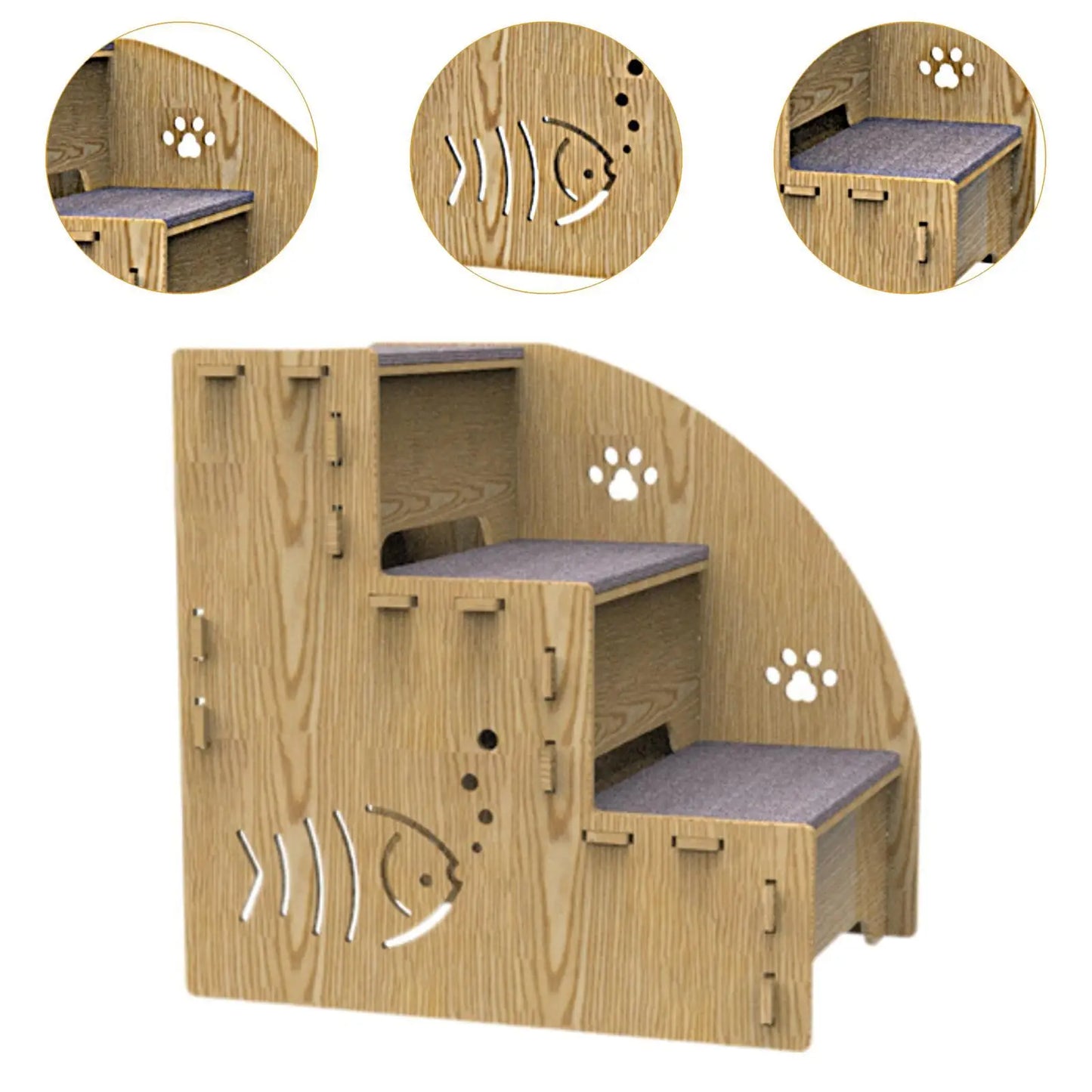 Wooden Non-Slip 3-Step Pet Stairs Ramp for Dogs & Cats – Indoor Climbing Ladder for Small Pets and Senior Animals