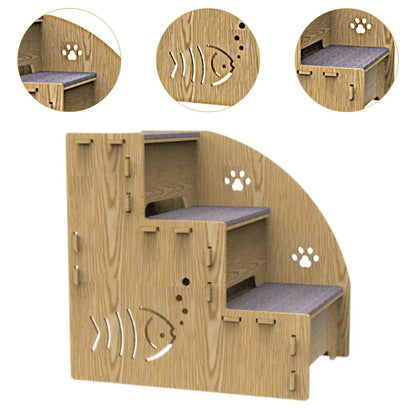 Wooden Non-Slip 3-Step Pet Stairs Ramp for Dogs & Cats – Indoor Climbing Ladder for Small Pets and Senior Animals