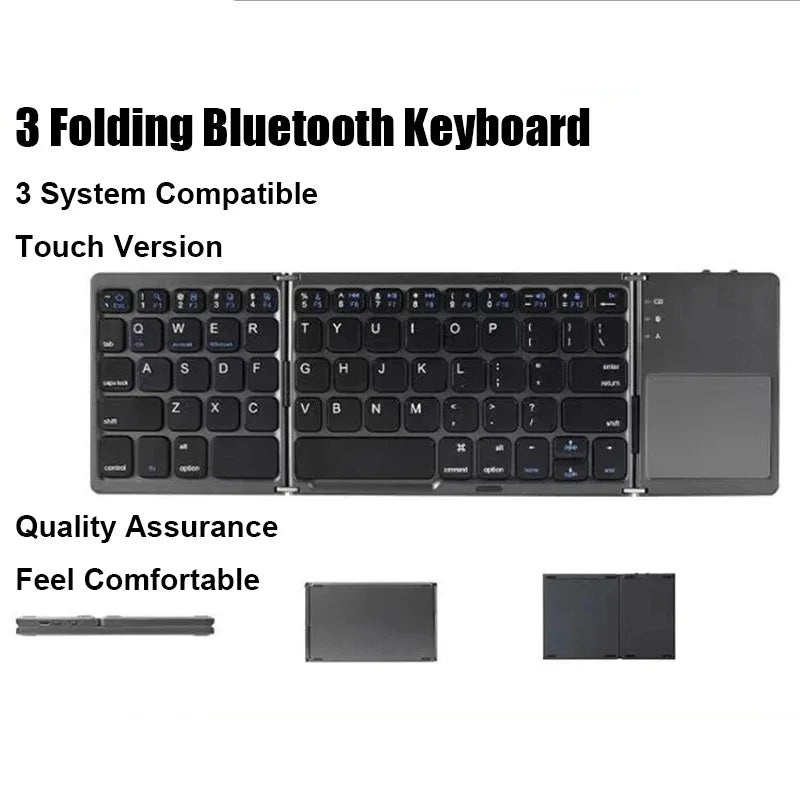 Tri-Fold Bluetooth Wireless Keyboard with Touchpad – Portable Rechargeable Mini Keyboard for Windows, Android & iOS Devices