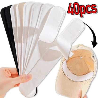 40PCS Hat Sweat Absorber Stickers – Summer Cap Liner Bands, Adhesive Sweatband Strips for Visor Hats Size Reduction