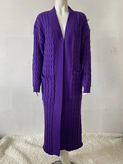 Knit Cardigan for Women – Long Green Crochet Jacket, Loose Long Sleeve Autumn/Spring Winter Sweater, 2023 Warm Jumper Coat