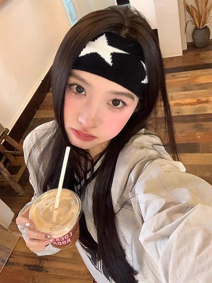 Black & White Star Headbands - Soft Non-Slip Hair Wraps for Women & Girls Yoga Workout & Fashion Accessory