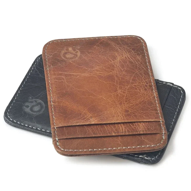 Style & Function: 100% Genuine Leather Thin Card Wallet - Men's Bus Card Holder, Credit Card Case, Cash Change Pack, Business ID Pocket