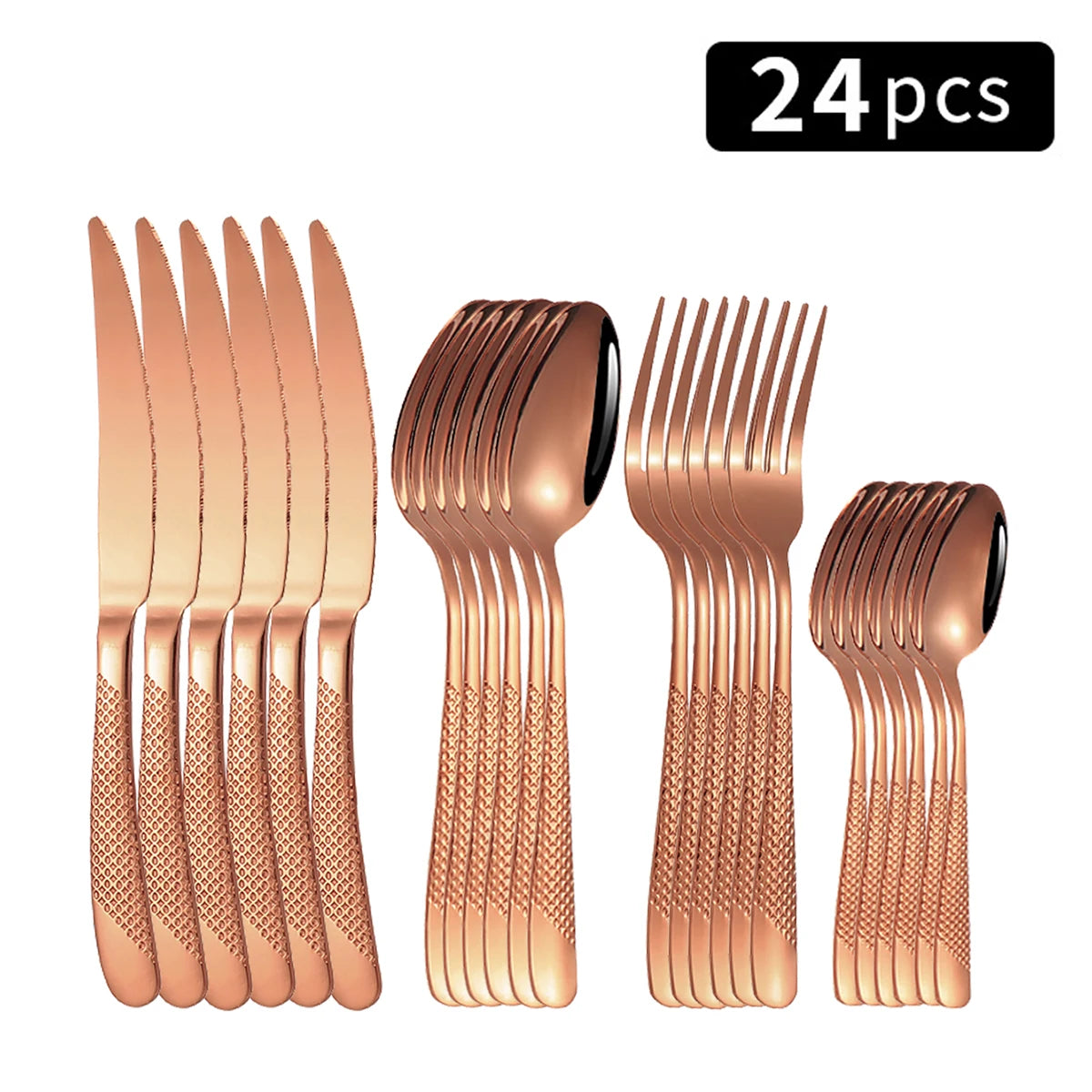 24-Piece Stainless Steel Tableware Set – Star Design Steak Knives, Forks, Dessert Forks, and Spoons for Family Use