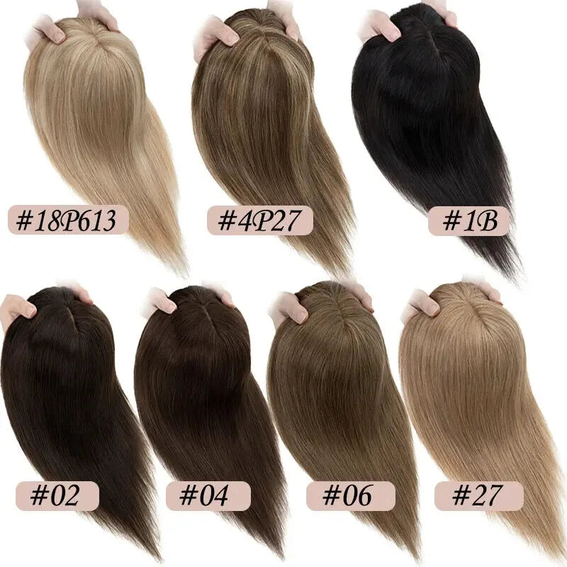 Silk Top Swiss Lace Clip-In Topper – Straight Real Human Hair Toupee with Bangs, Breathable & Soft, Blonde Color