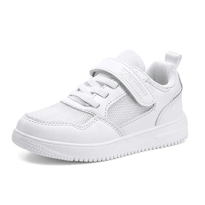Kids' Black Leather Sneakers – Non-Slip Casual Walking & Tennis Shoes for Boys and Girls