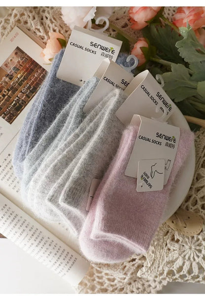 Women’s Wool Winter Socks — Thick Warm Medium Tube Rabbit Hair & Cashmere Socks for Autumn/Winter