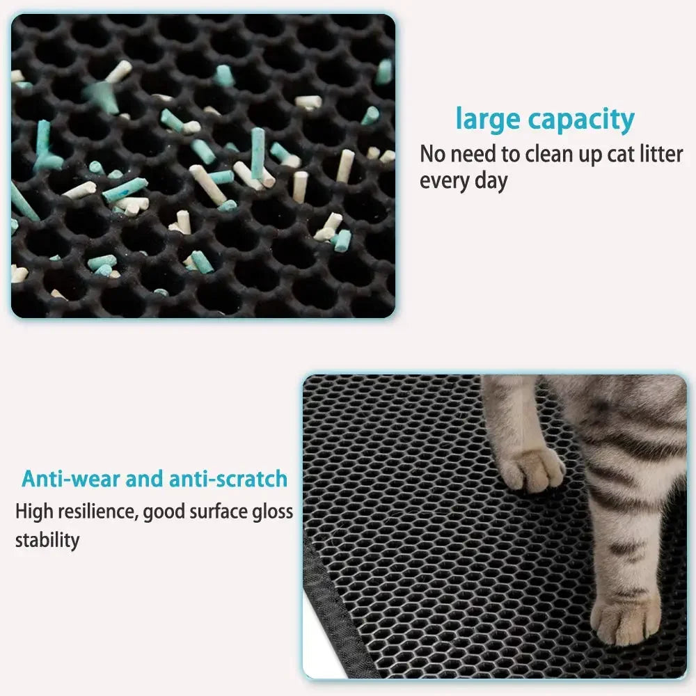 Double Layer Waterproof Cat Litter Mat: Non-Slip Sand Pad with Washable Bed Mat - Keep Your Home Clean with this Cat Litter Box Accessory