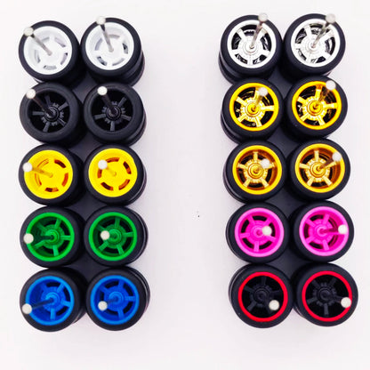 1:64 Alloy Car Wheels & Rubber Tires Set - Replacement Axles for Hot Wheels, Matchbox & Model Cars