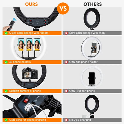 18-Inch Ring Light with Tripod Stand - 55W, 3000-5800K, CRI 90 for Vlog, Video Shooting, Makeup & Selfie