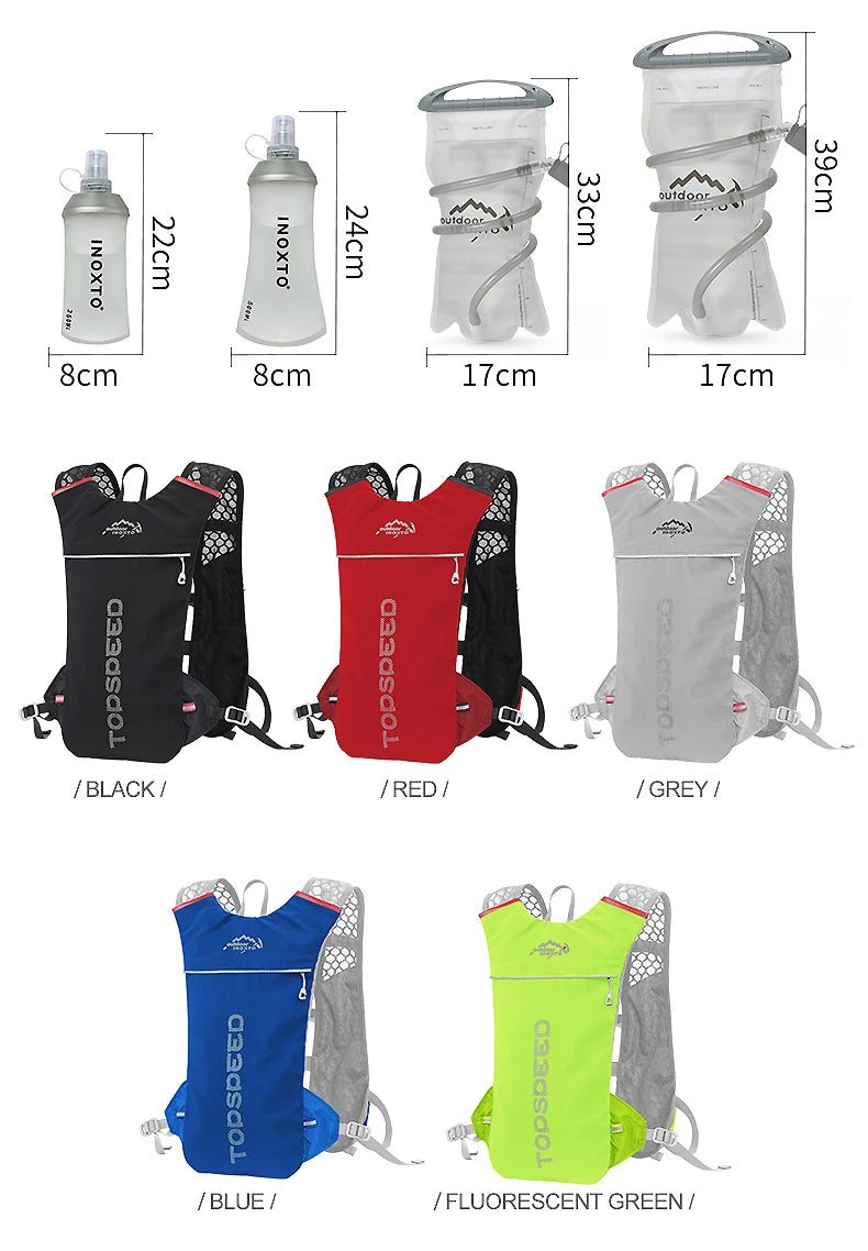 INOXTO 5L Trail Running Backpack - Ultra-Light Hydration Vest for Marathon & Cycling with 1.5L/2L Water Bag