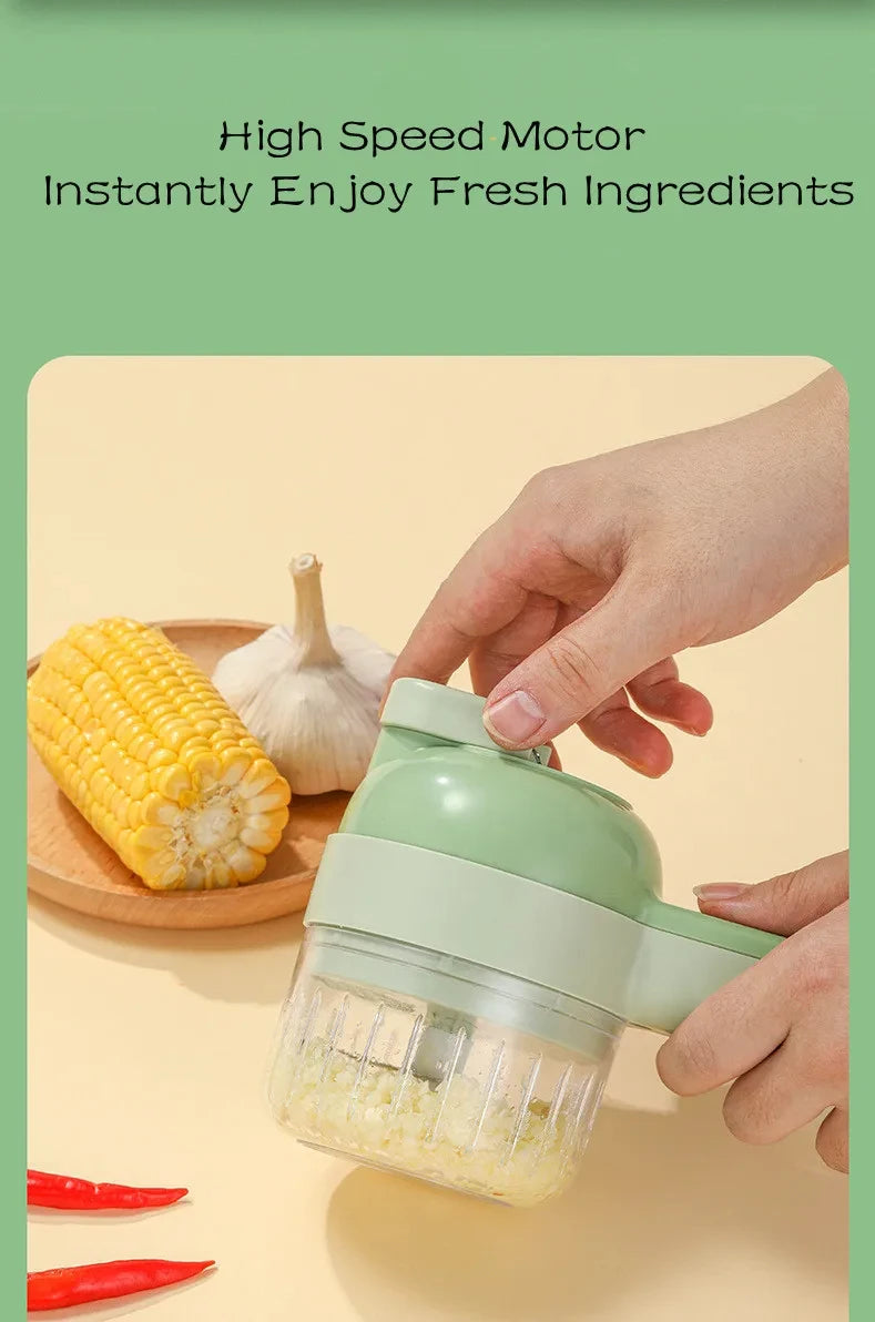 4-in-1 Electric Vegetable Cutter – Handheld Wireless Food Chopper, Garlic Masher & Meat Grinder
