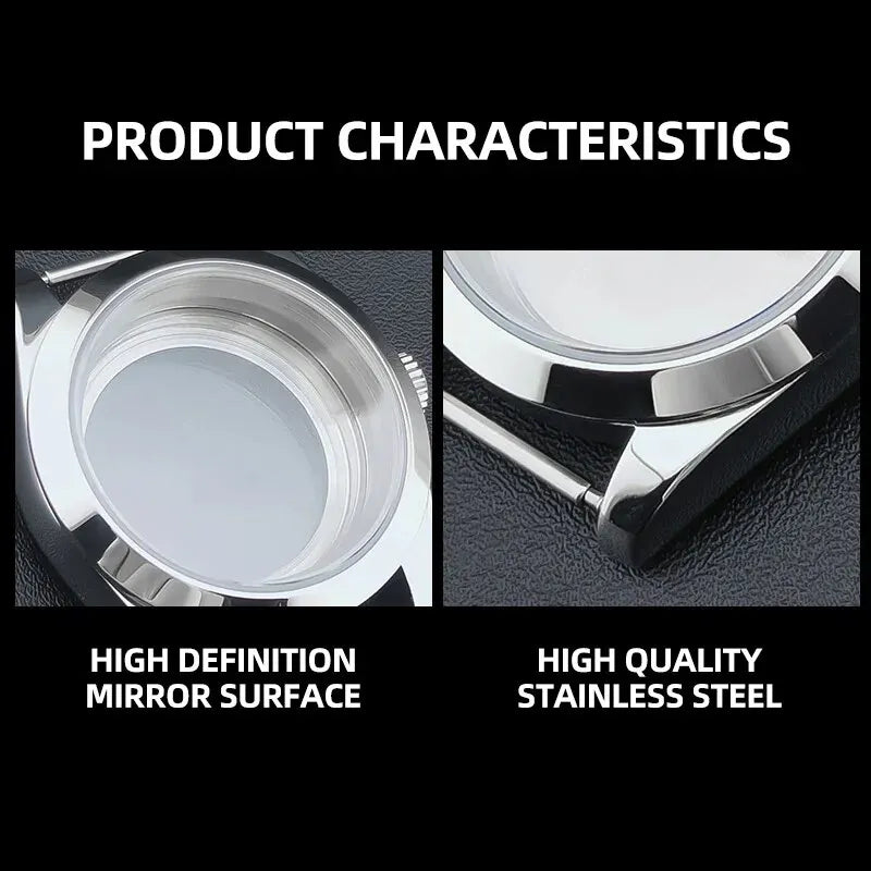 Neiton 36mm/39mm Silver Watch Case - Sapphire, Bevel Edge, 316L Stainless Steel for NH35, NH36, NH34 Movements