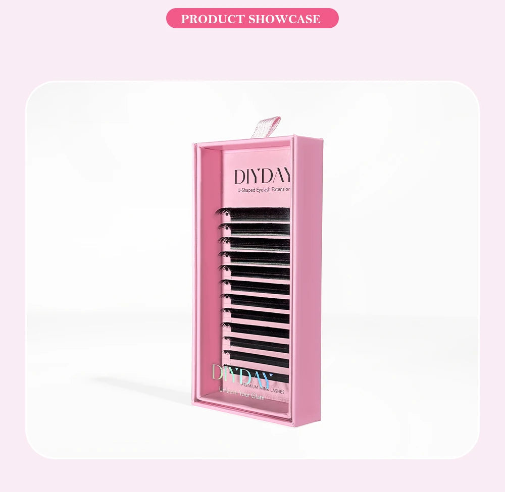 DIYDAY U-Shaped 3D Volume Eyelash Extensions — Easy-Apply Natural Wispy U YY Shape Faux Mink Lashes for Makeup