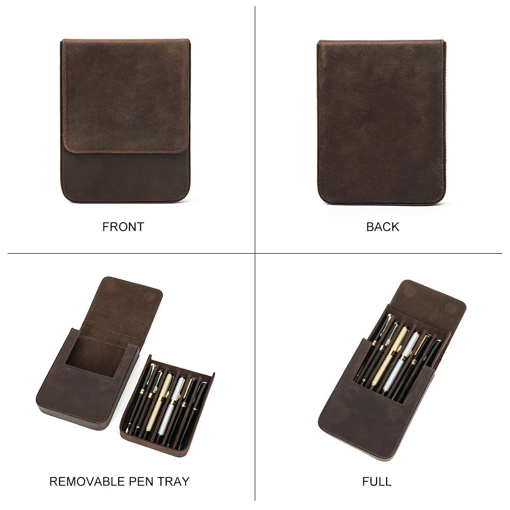 CONTACT'S FAMILY Handmade Leather Fountain Pen Case: Retro Holder Pouch for Men & Women - Organizer for School or Office