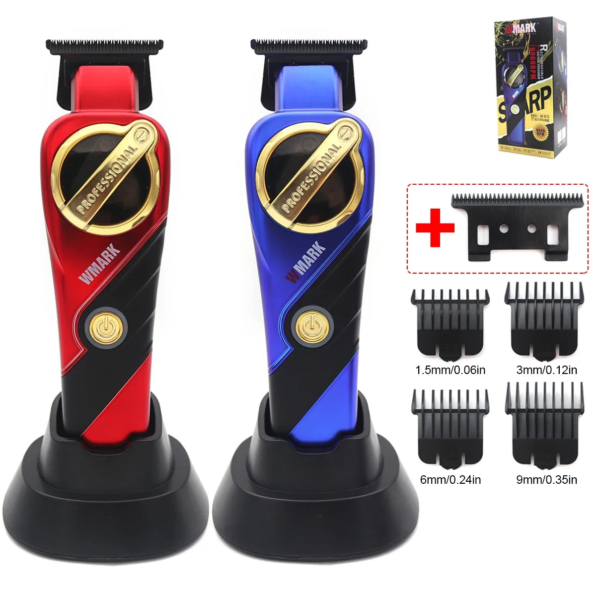 WMARK NG 9213 Professional Hair Trimmer for Men – 9000 RPM Magnetic Motor, DLC T-Blade, Zero Gapped Finishing Clipper