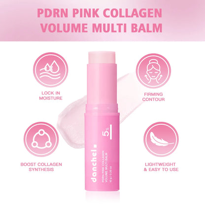 PDRN Pink Collagen Balm Stick - Anti-Aging Moisturizing Balm for Eyes, Neck, Forehead, and Smile Lines