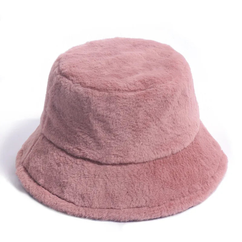 Women’s Winter Bucket Hat – Fashion Leopard Panama, Warm Vintage Faux Fur Fisherman Cap