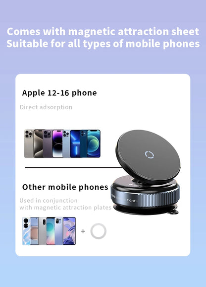Magnetic Car Phone Mount – 360° Rotation, Vacuum Adsorption with Super Strong Suction for iPhone 12-16 Smartphones