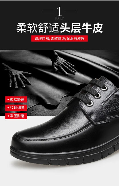 Men's Genuine Leather Casual Shoes - Soft Sole Lace-Up Loafers, Luxury Brand for Middle-Aged & Older Adults, Lightweight Dad Shoes