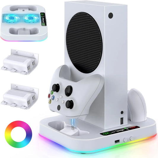 IPEGA Cooling Stand for Xbox Series S – RGB Light, Charging Station with 2x1400mAh Batteries, 3-Speed Adjustable Cooling Fan